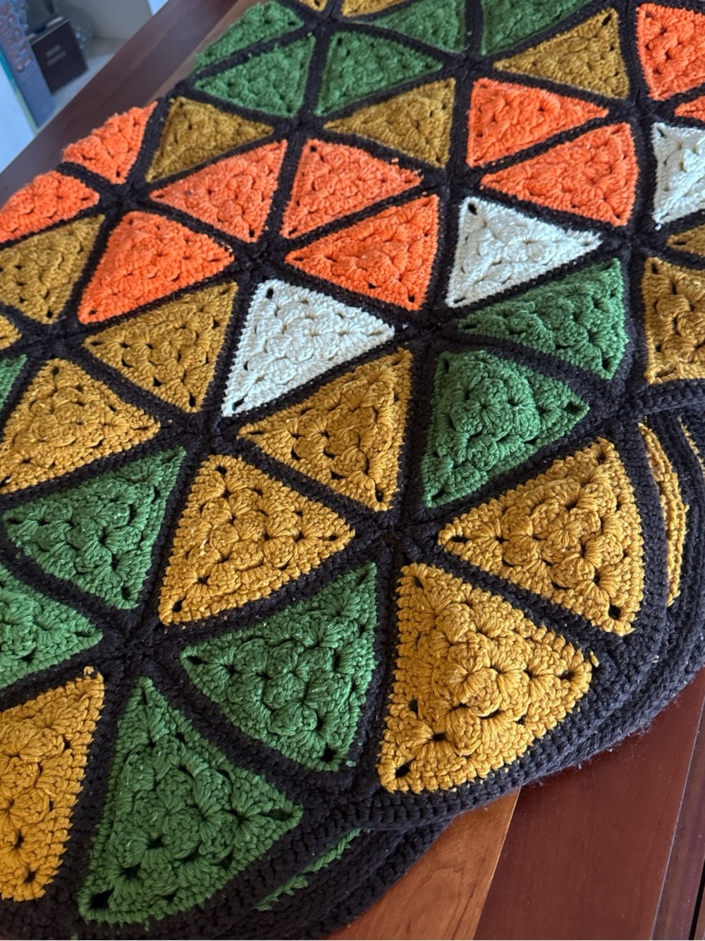 Vintage 1970’s Handmade Crochet Triangle Pattern Throw
